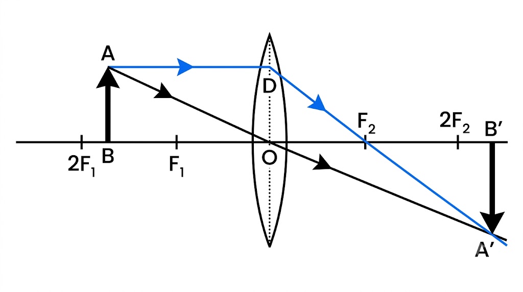 Fig. 5.34 Image formation by a convex lens for the object between F1 and 2F1